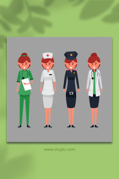 女人物插画医生警察消防员护士插画素材