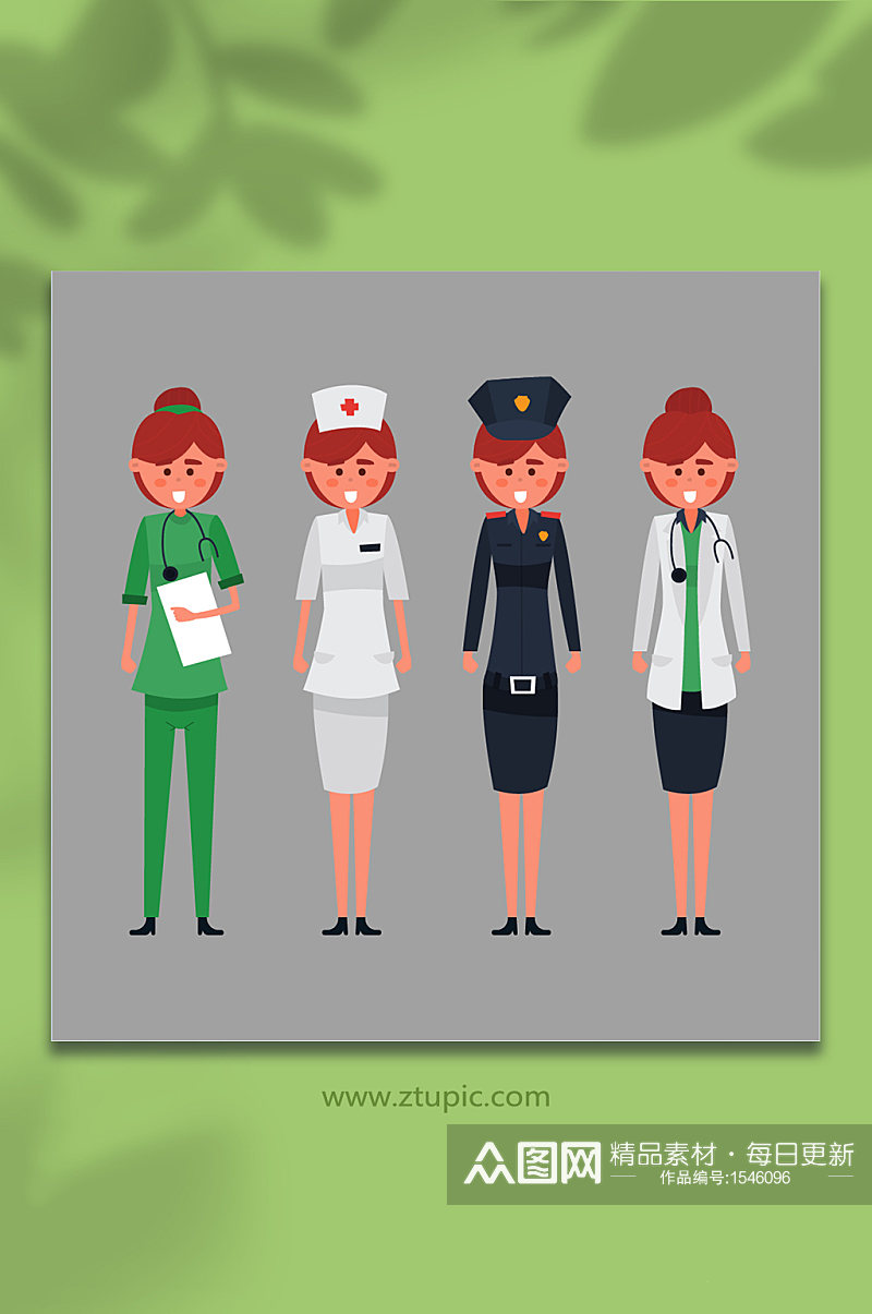 女人物插画医生警察消防员护士插画素材素材