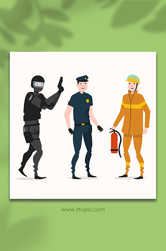 人物插画警察消防员插画素材