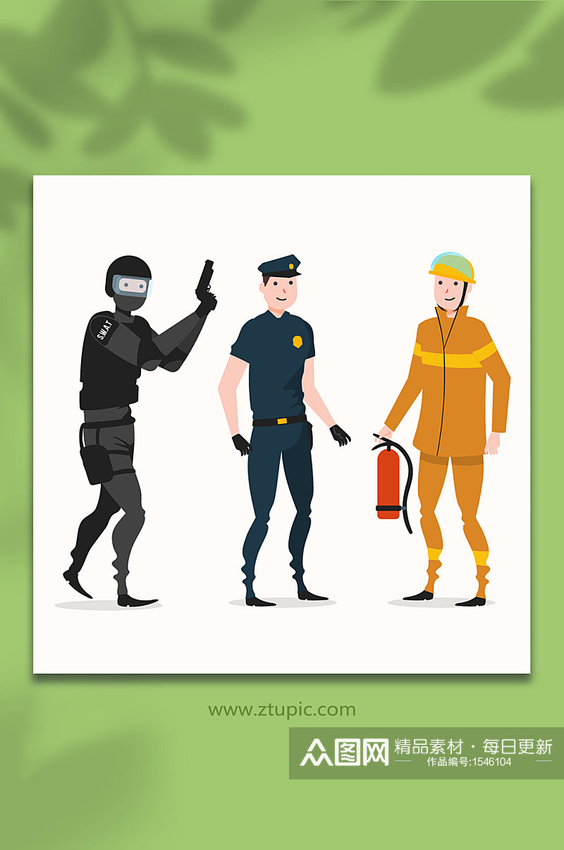 人物插画警察消防员插画素材素材