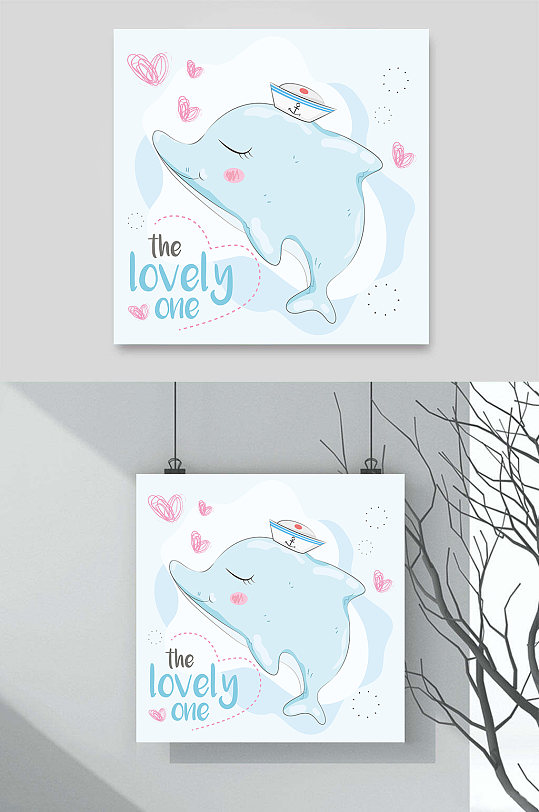海豚卡通动物插画元素