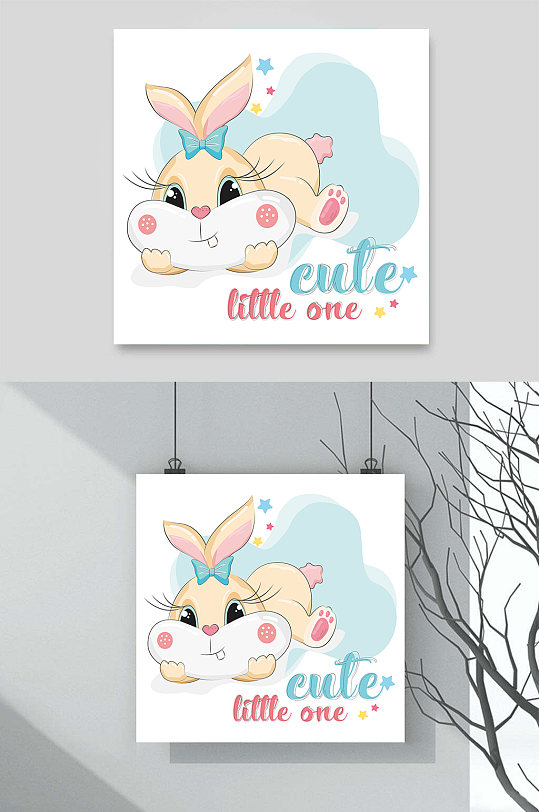 小兔子蝴蝶结卡通动物插画元素