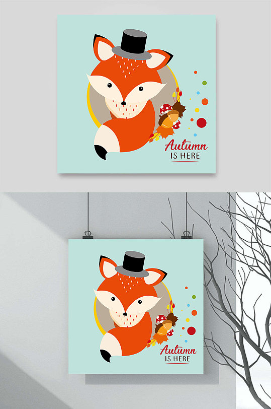 狐狸帽子卡通动物插画元素