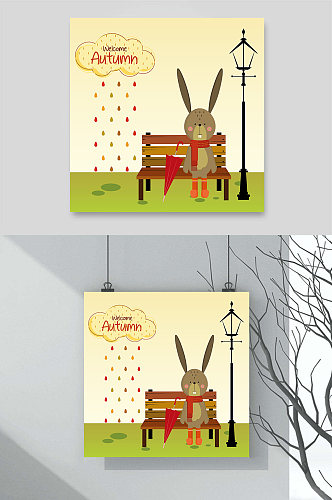 可爱小兔子椅子卡通动物插画元素