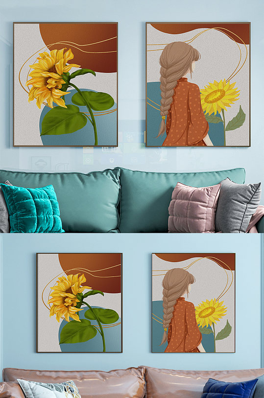 小清新女孩花卉装饰画-众图网