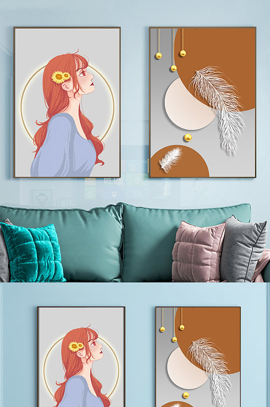 小清新美少女羽毛-众图网