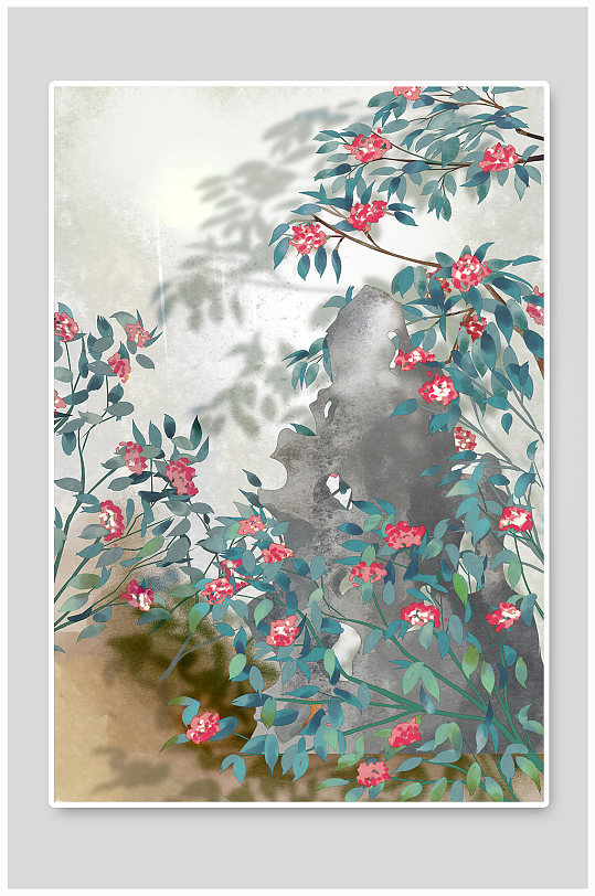 古风假山花卉背景-众图网