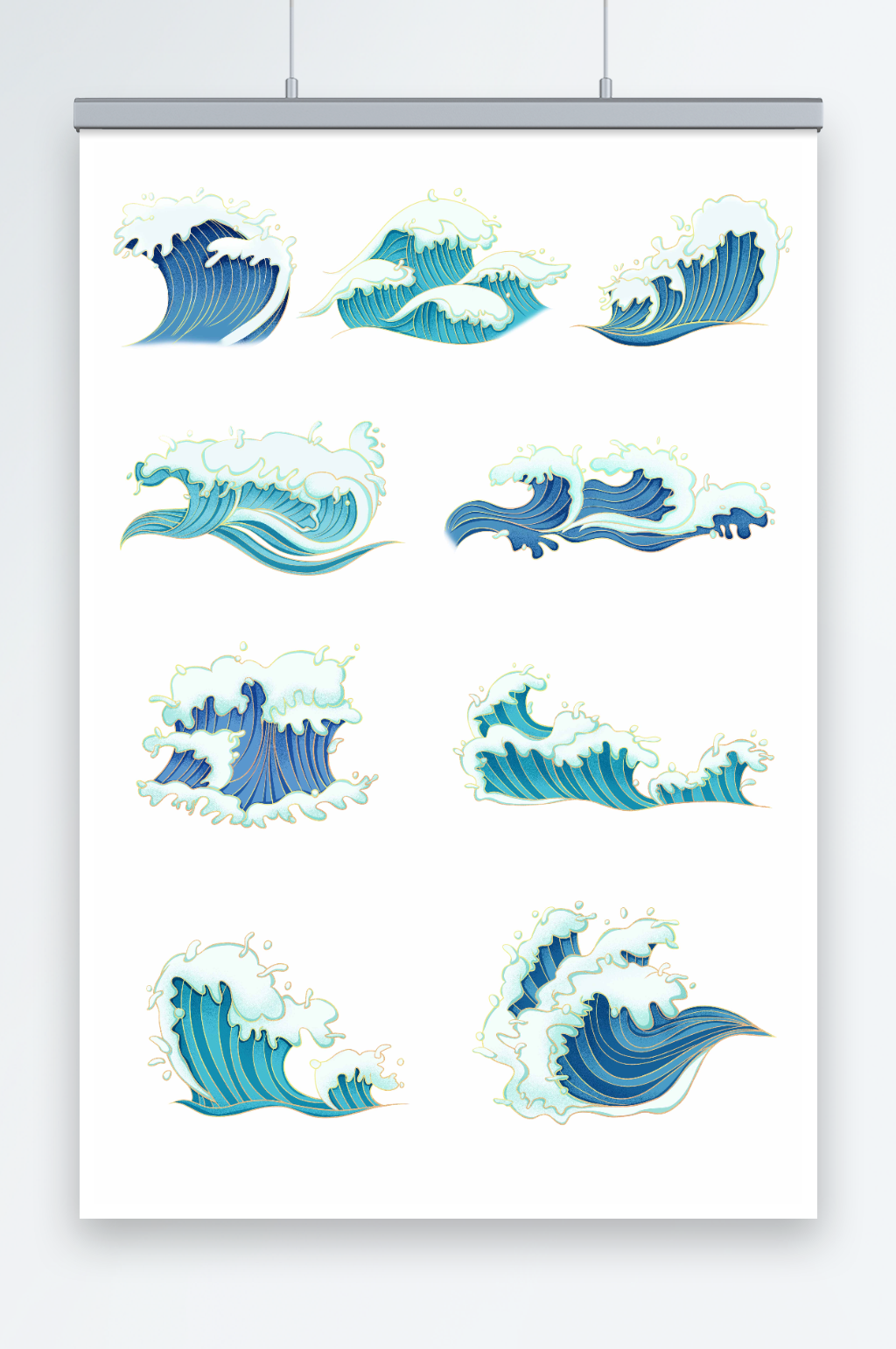 国潮风海浪浪花插画元素素材