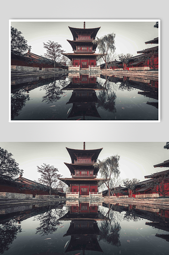 广富林古塔寺庙摄影图片