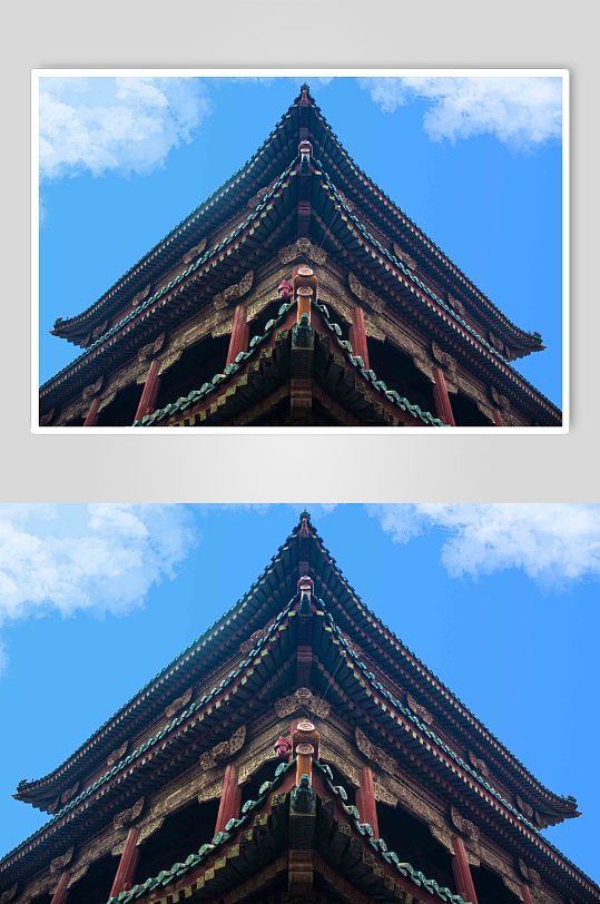 沈阳故宫雕花建筑屋顶摄影图片