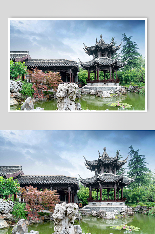 中国扬州瘦西湖的古典园林高清图片