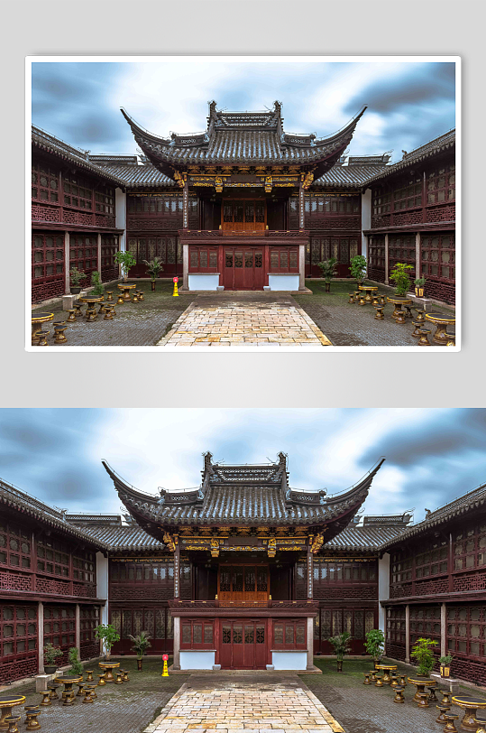 中国古建筑传统庭院背景高清图片