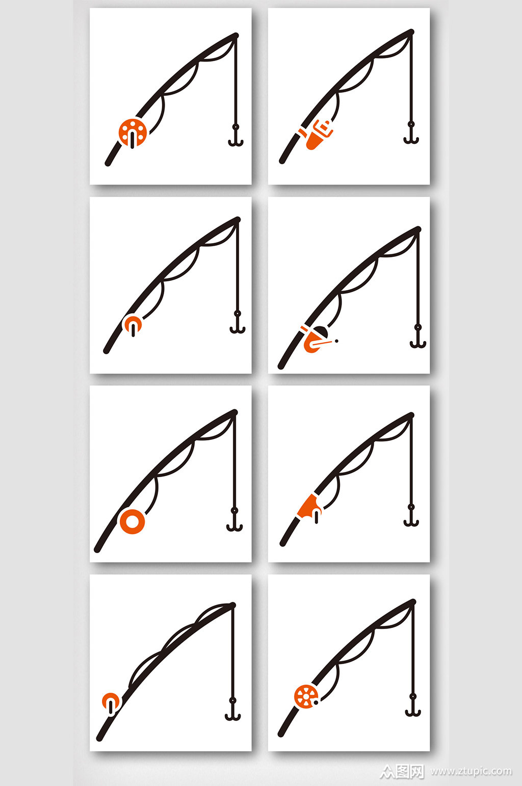 简笔画钓鱼竿图画元素