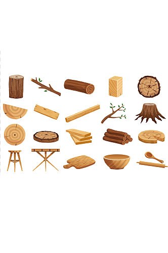 木质材料树干树枝木板厨房用具矢量