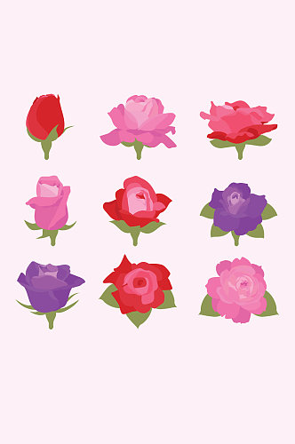 漂亮的装饰玫瑰包在不同的颜色矢量