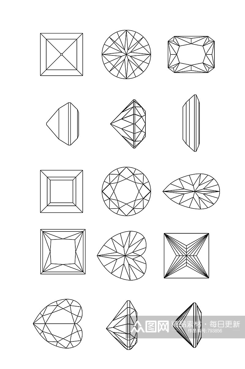 线描钻石轮廓线条素材素材