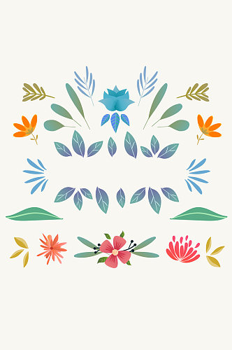 彩色花卉元素收集平面设计矢量
