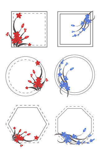 水墨古风圆形花卉边框