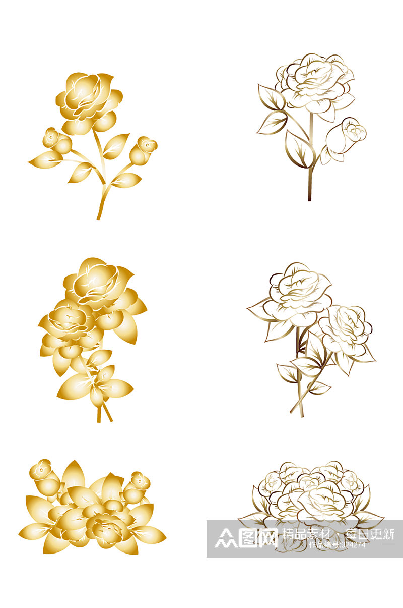 中国风传统烫金鲜花花纹装饰图素材