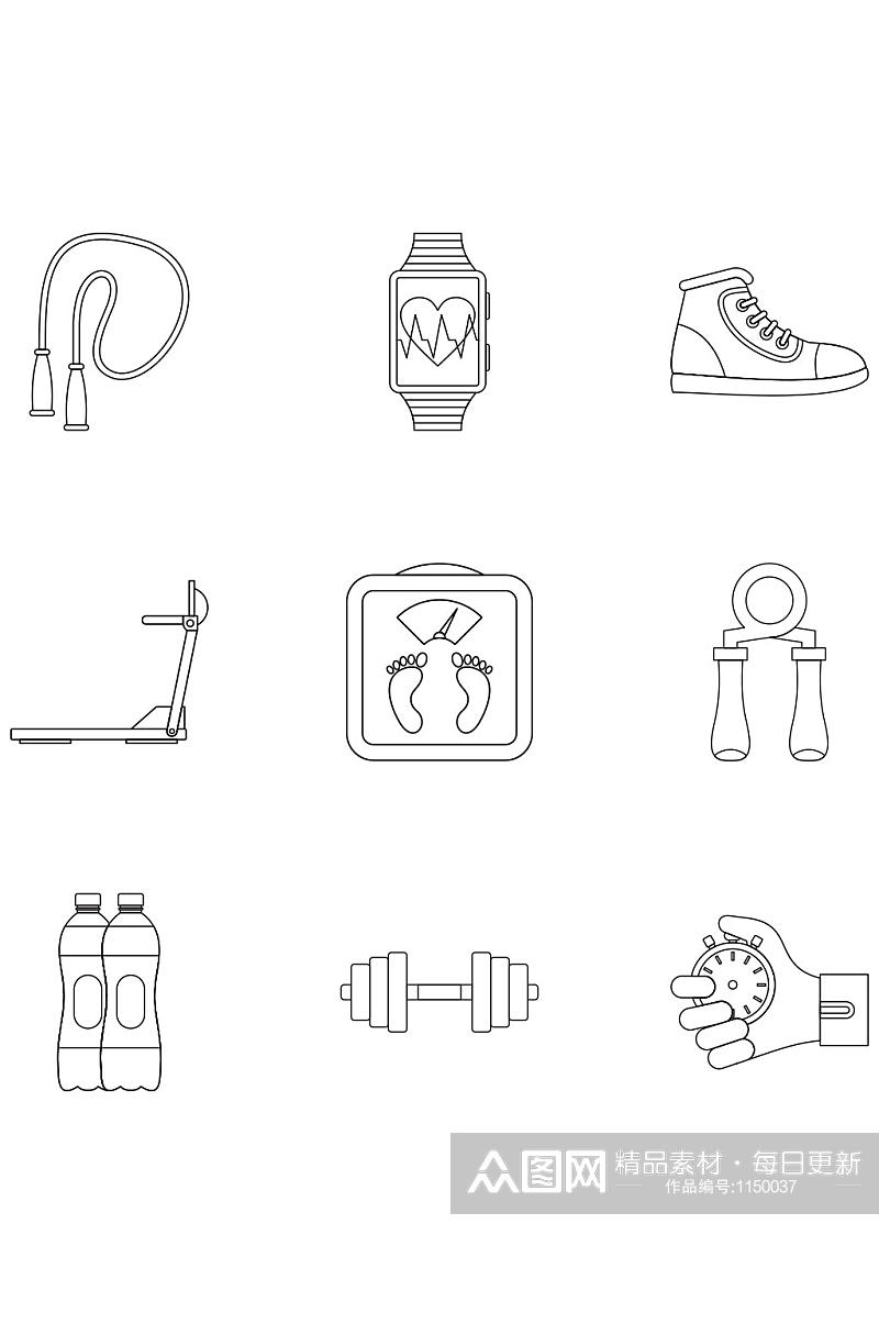 健身房的图标集概述9个健身房传染素材