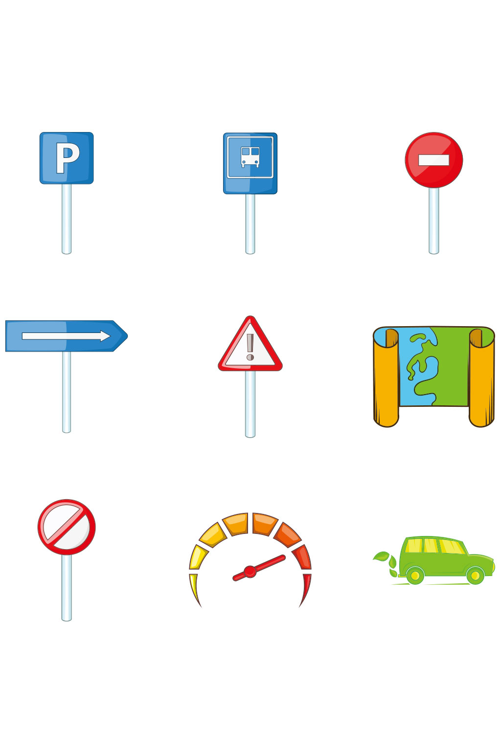 交通标志图标设置动画片套在白色背景模板下载