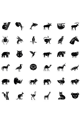 动物黑色标志符号图标在白色空间