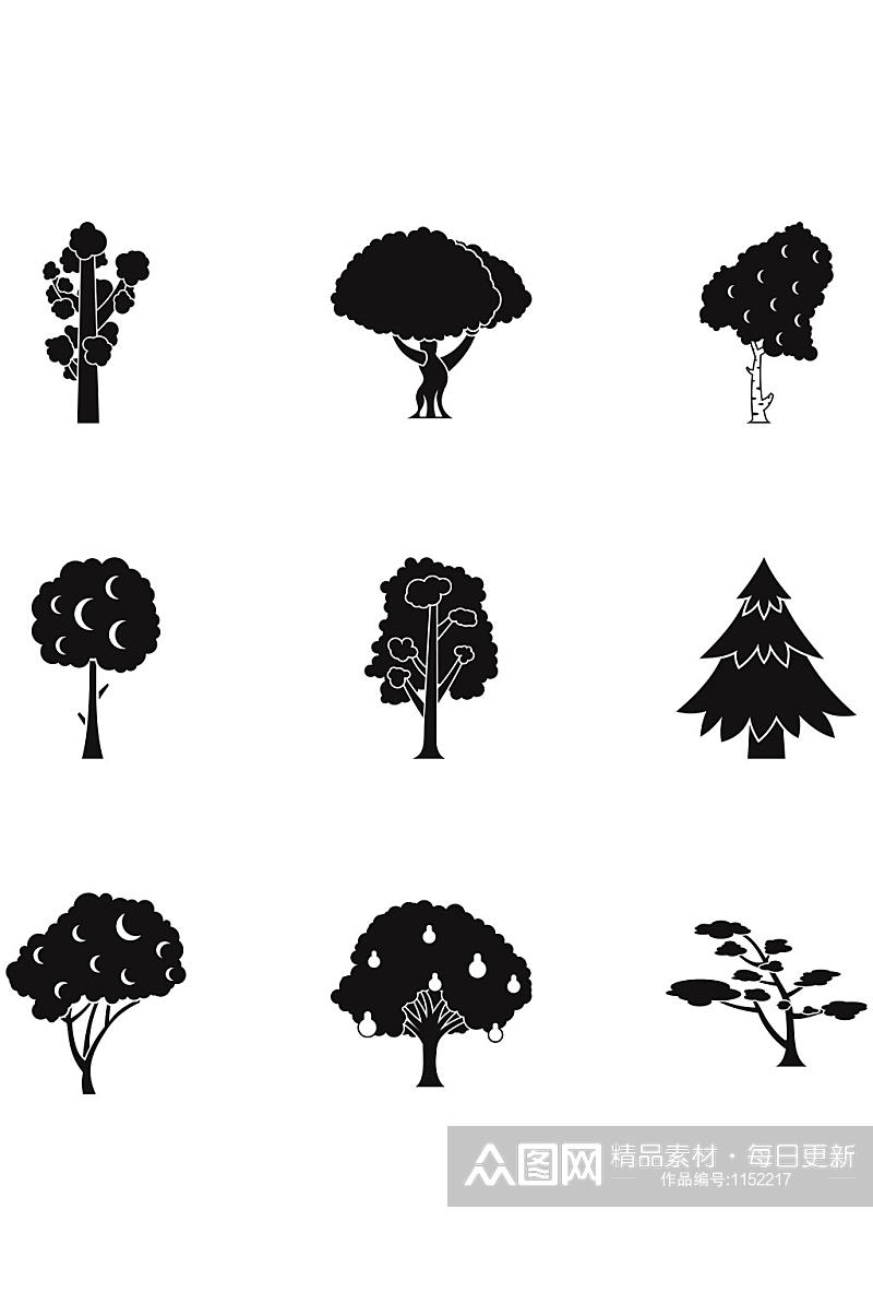 树木植物图标设置9个树木植物传染素材