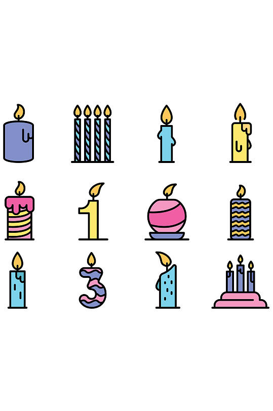 生日蜡烛图标设置概述套生日蜡烛矢量