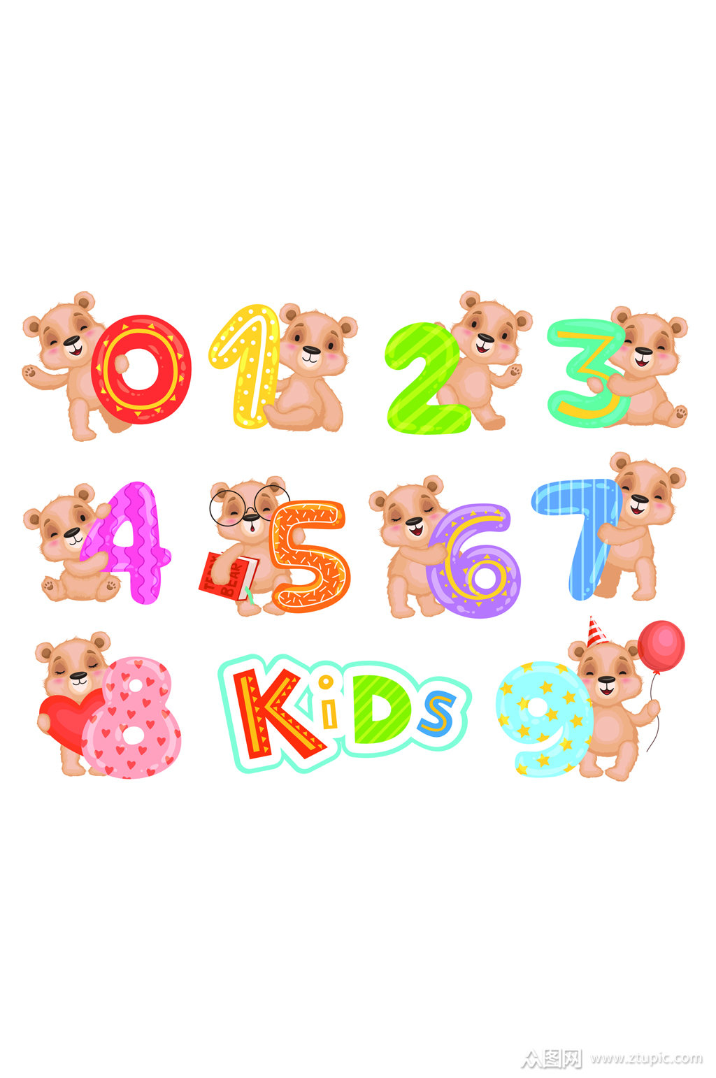 生日数字熊为孩子们庆祝泰迪熊字符