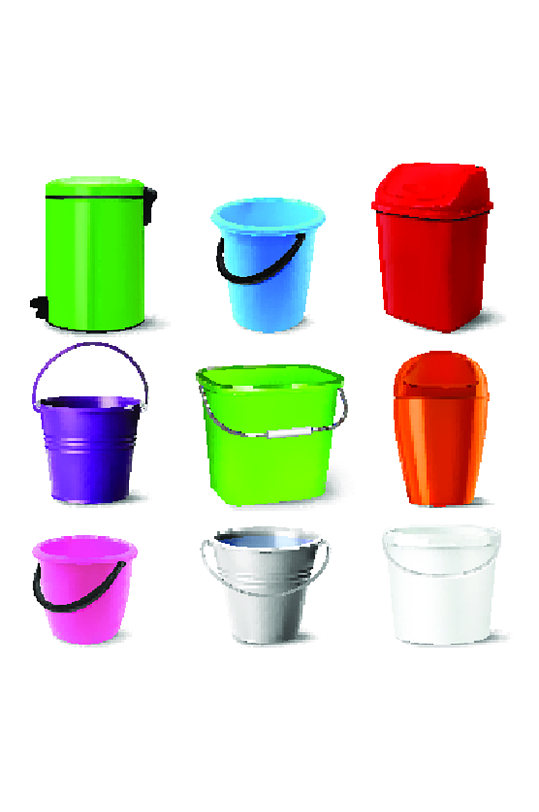 桶设置矢量一桶不同的类型经典罐