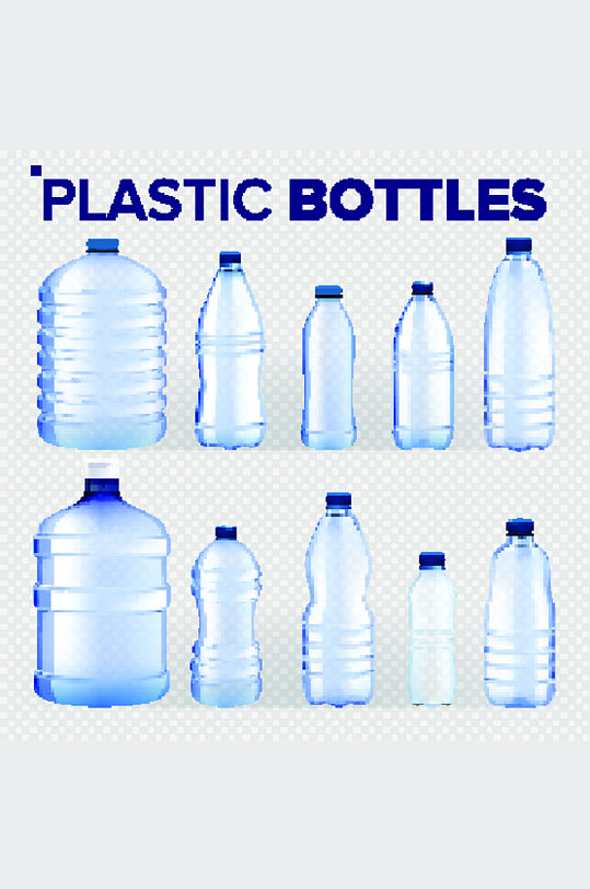 塑料瓶设置矢量更经典的蓝色水瓶盖