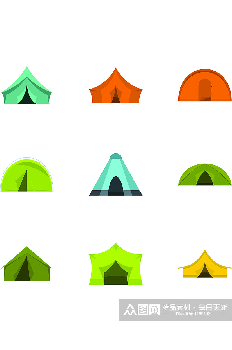 户外帐篷形式图标集平的组的9室外帐篷素材