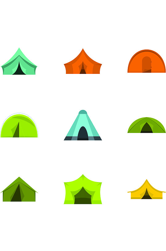 户外帐篷形式图标集平的组的9室外帐篷