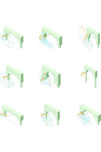拱的图标集等距套9拱矢量图标在白色