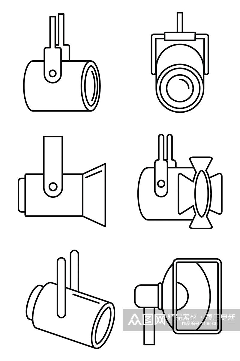 聚光灯图标设置概述在白色背景上孤立素材
