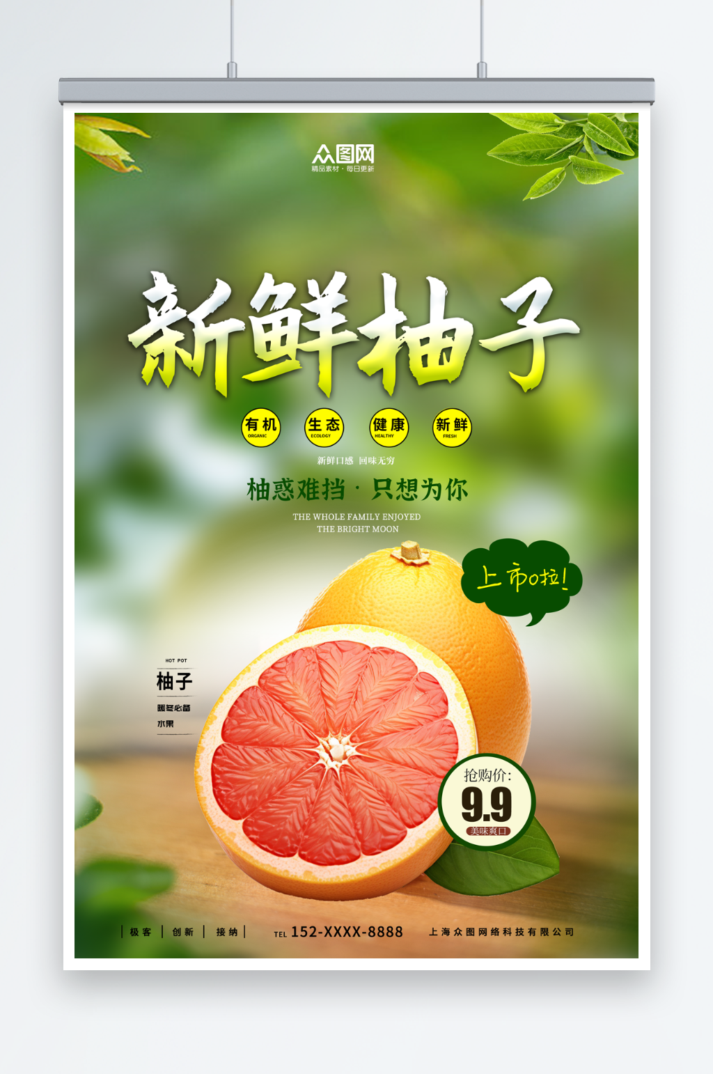 新鲜柚子水果海报素材
