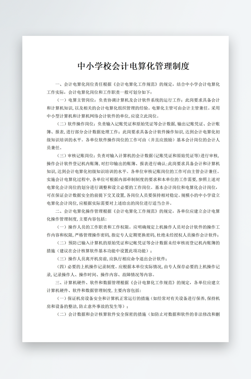 中小学校会计电算化管理制度素材