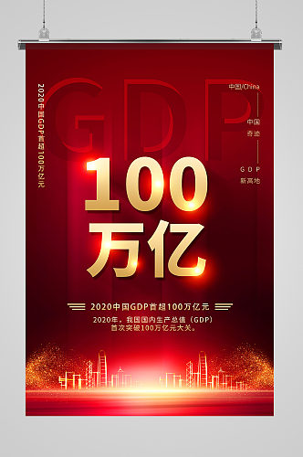 大气红色2020中国GDP超100亿海报