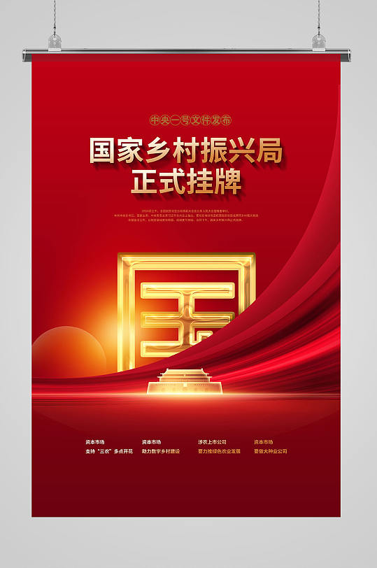 大气红色国家乡村振兴局正式挂牌宣传海报-众图网