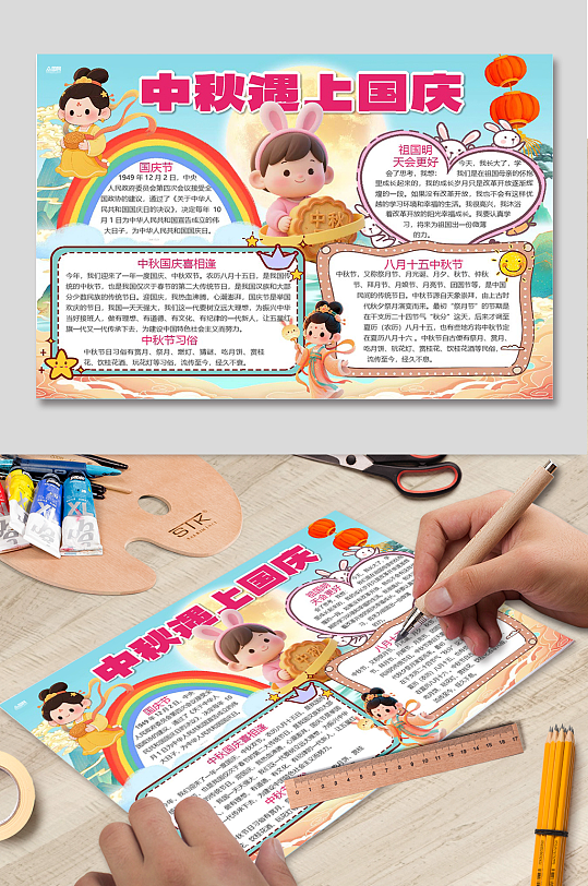 国庆节中秋节双节同庆小报手抄报