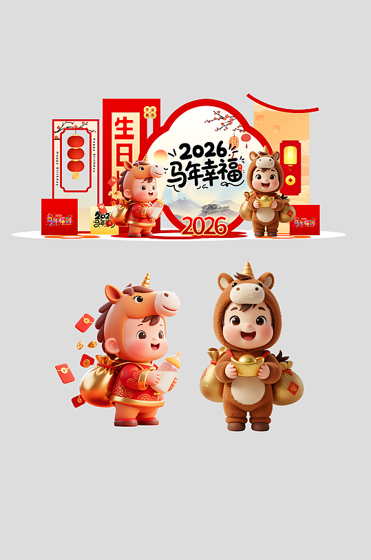 马年生肖宝宝百日宴满月宴生日宴美陈-众图网