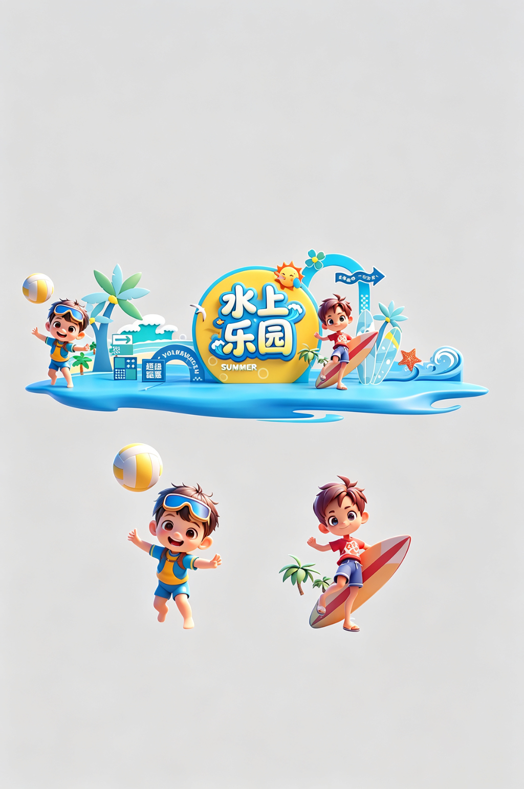 幼儿园夏季儿童水上活动派对美陈素材