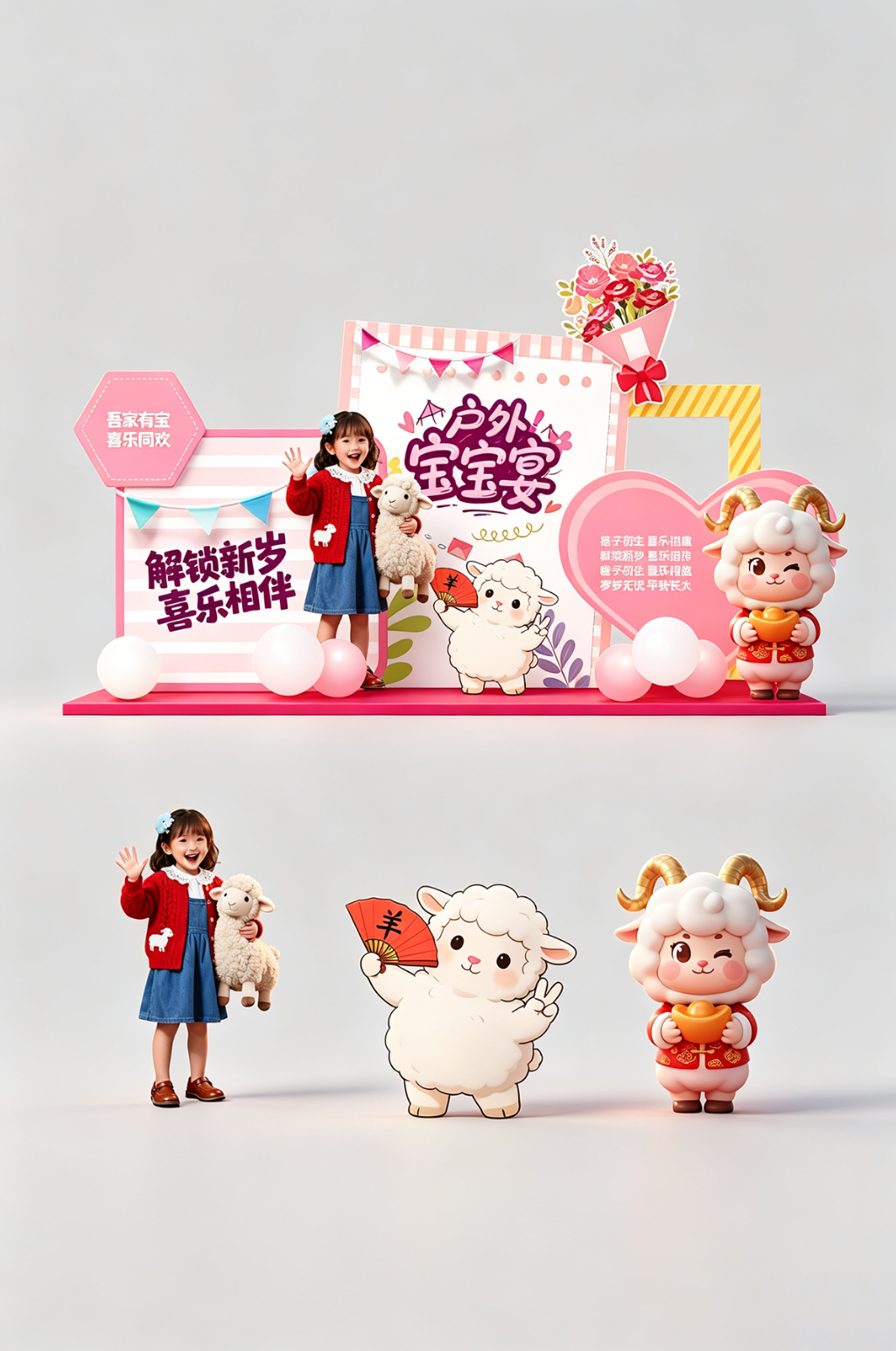 羊年生肖宝宝生日满月百日宴美陈素材