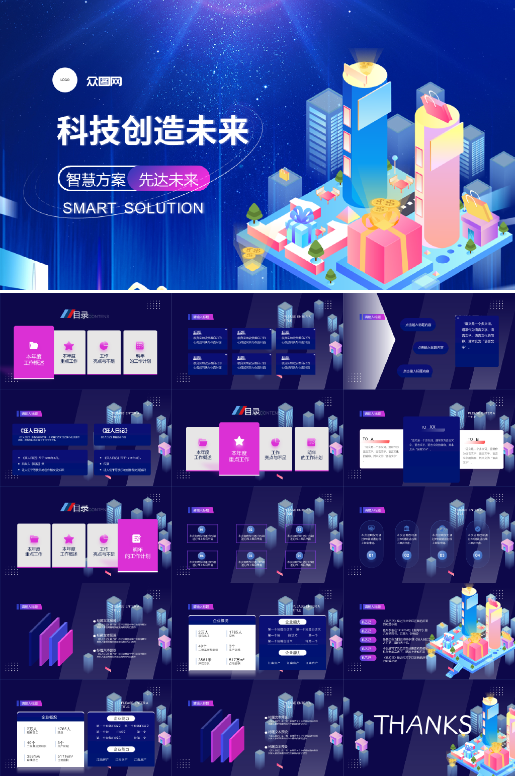 企业汇报深蓝高科技年终工作总结PPT素材