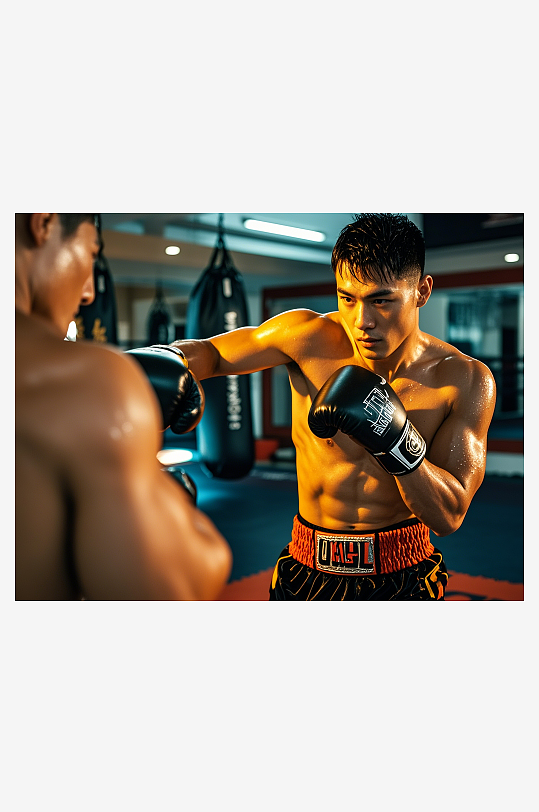 一个男的在搏击训练馆训练-众图网