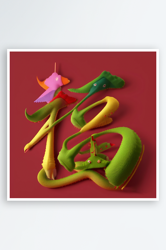 创意蛇年3D立体蛇福字渲染效果