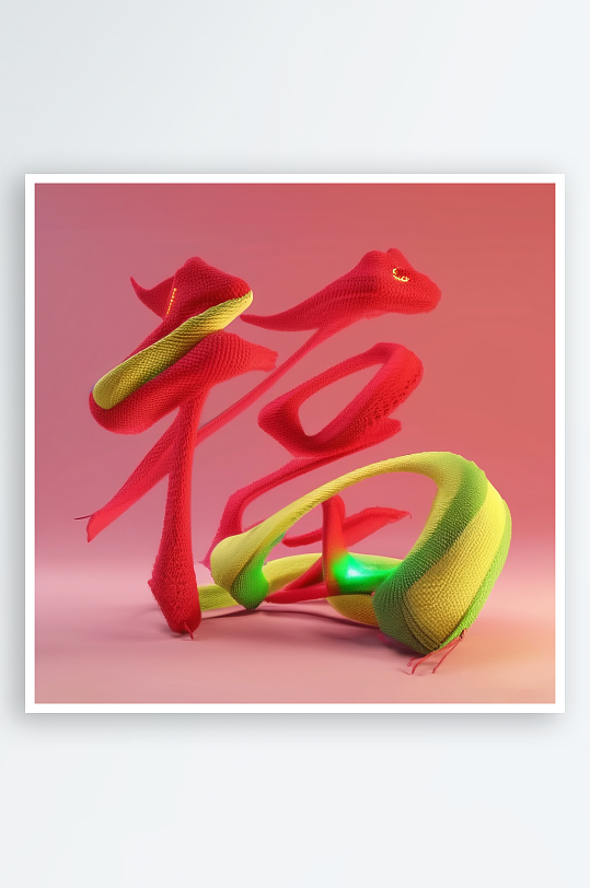 创意蛇年3D立体蛇福字渲染效果