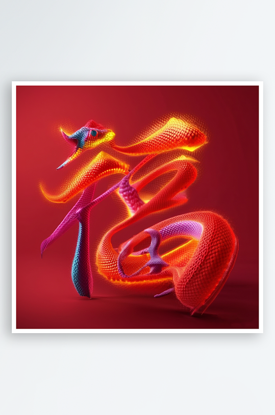 创意蛇年3D立体蛇福字渲染效果