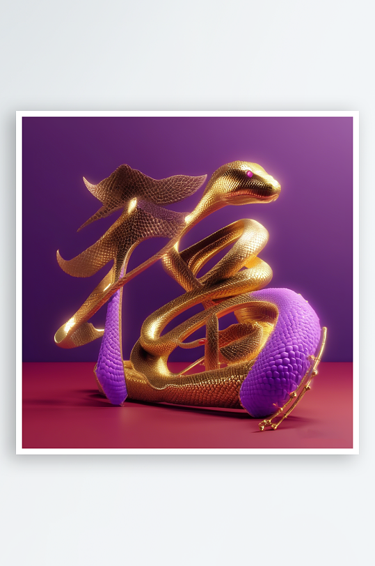 创意蛇年3D立体蛇福字渲染效果