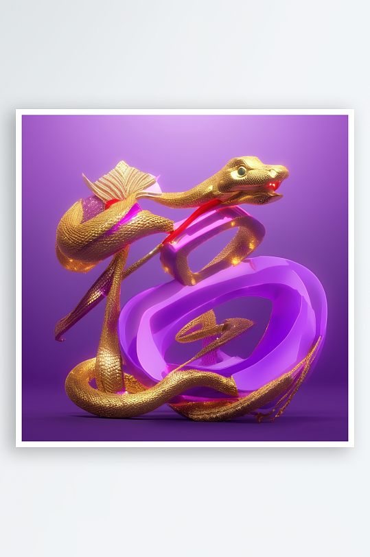 创意蛇年3D立体蛇福字渲染效果
